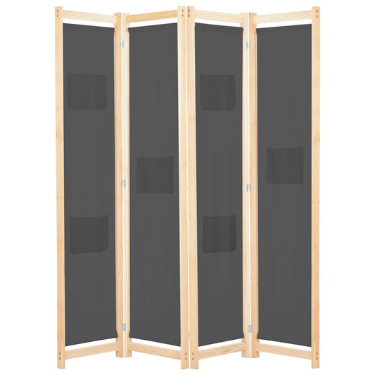 4-Panel Room Divider Grey Fabric