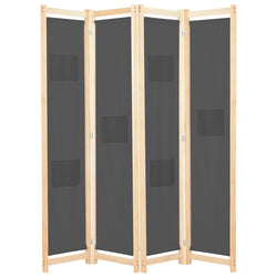 4-Panel Room Divider Grey Fabric