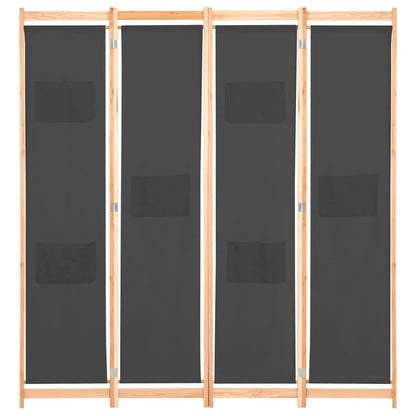 4-Panel Room Divider Grey Fabric