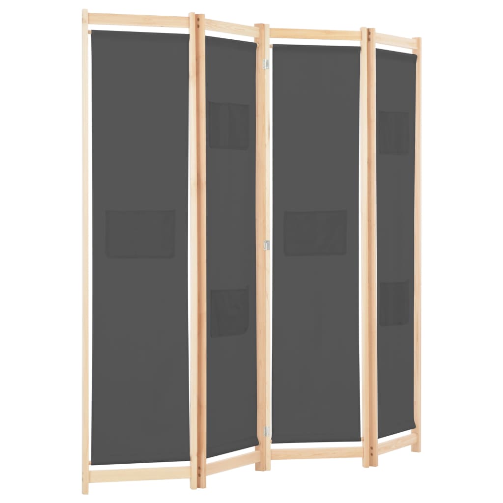 4-Panel Room Divider Grey Fabric