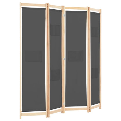 4-Panel Room Divider Grey Fabric