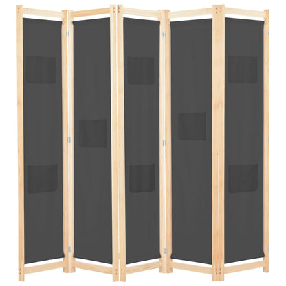 5-Panel Room Divider Grey Fabric
