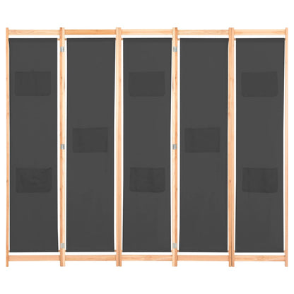5-Panel Room Divider Grey Fabric