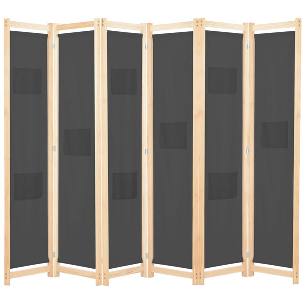  6-Panel Room Divider Grey Fabric
