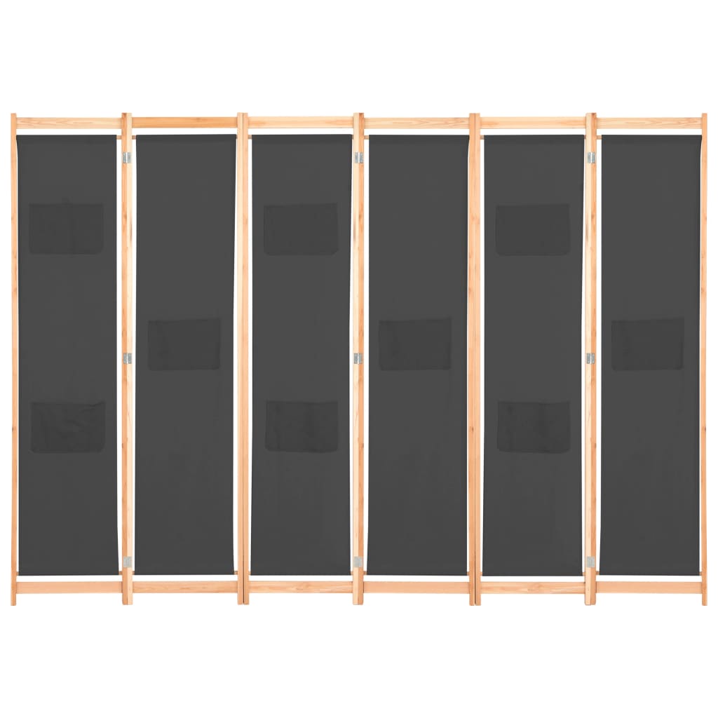 6-Panel Room Divider Grey Fabric