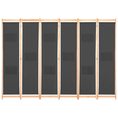6-Panel Room Divider Grey Fabric