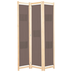 3-Panel Room Divider Brown Fabric