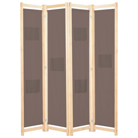 4-Panel Room Divider Brown Fabric