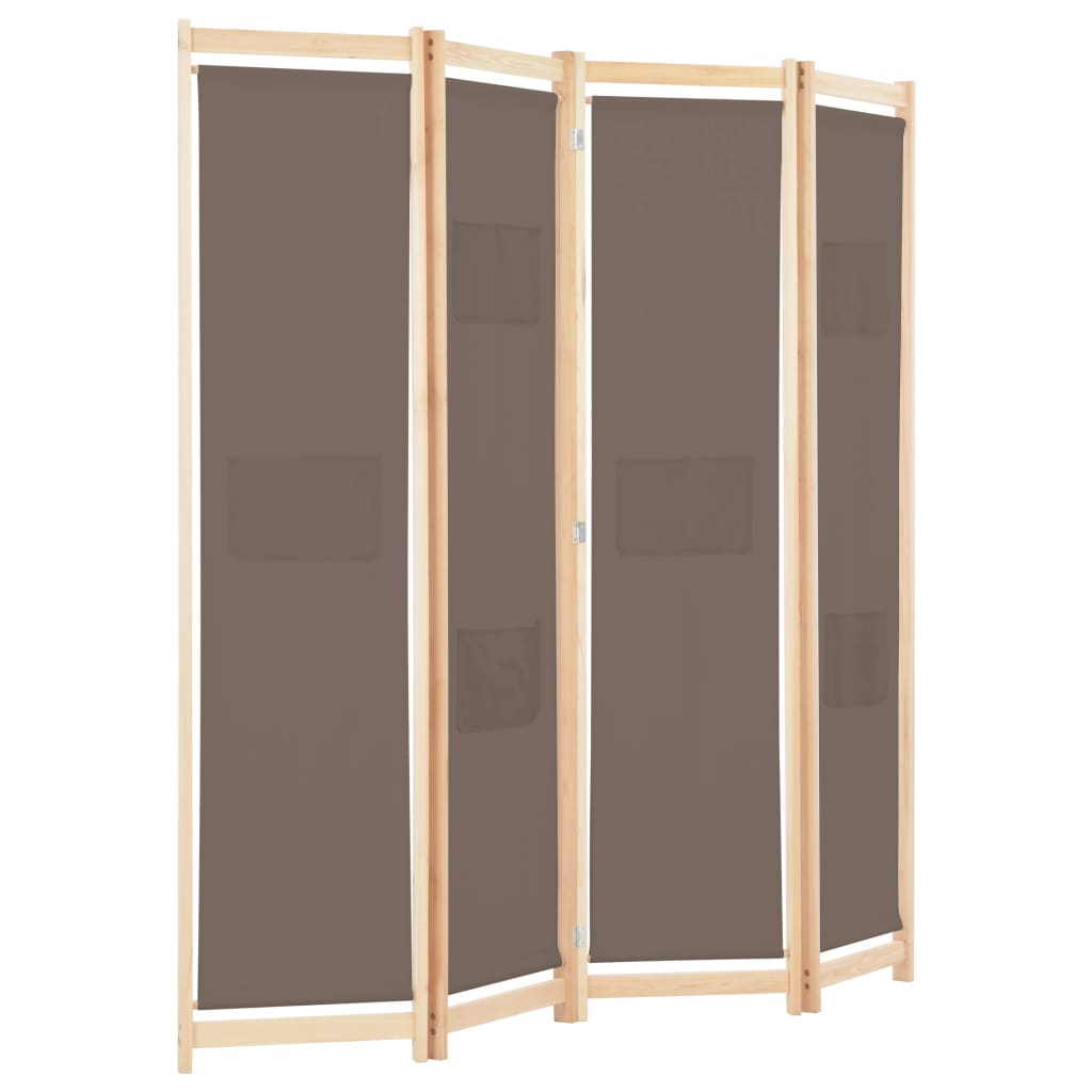 4-Panel Room Divider Brown Fabric