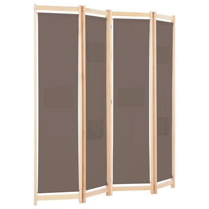 4-Panel Room Divider Brown Fabric