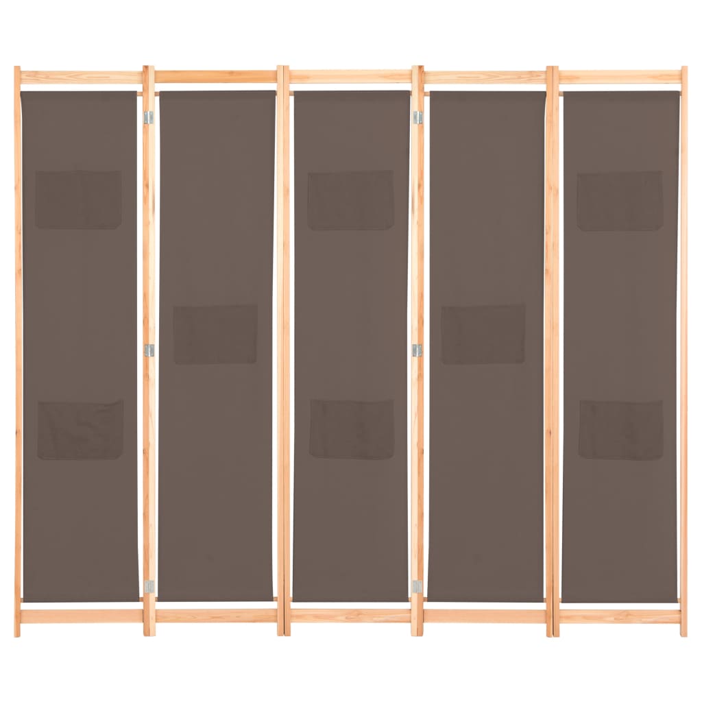 5-Panel Room Divider Brown Fabric