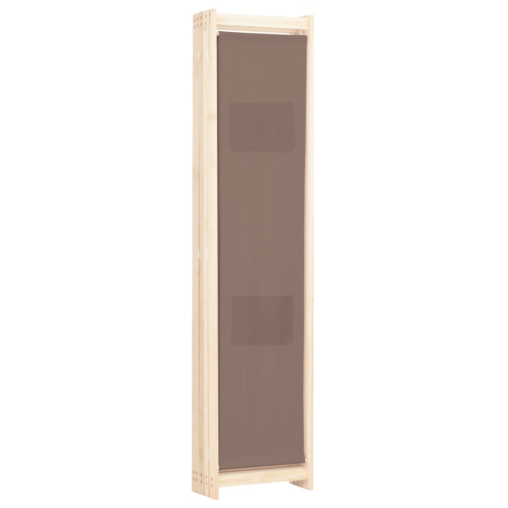 5-Panel Room Divider Brown Fabric