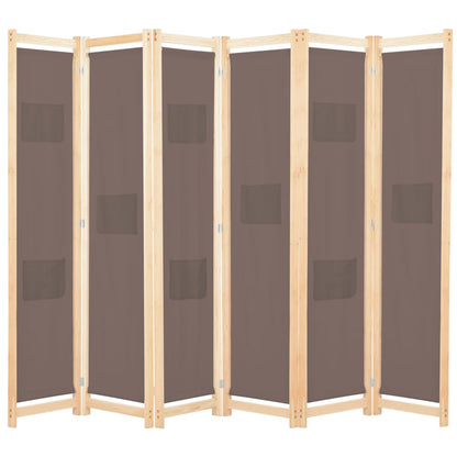 6-Panel Room Divider Brown Fabric - 240×170×4cm
