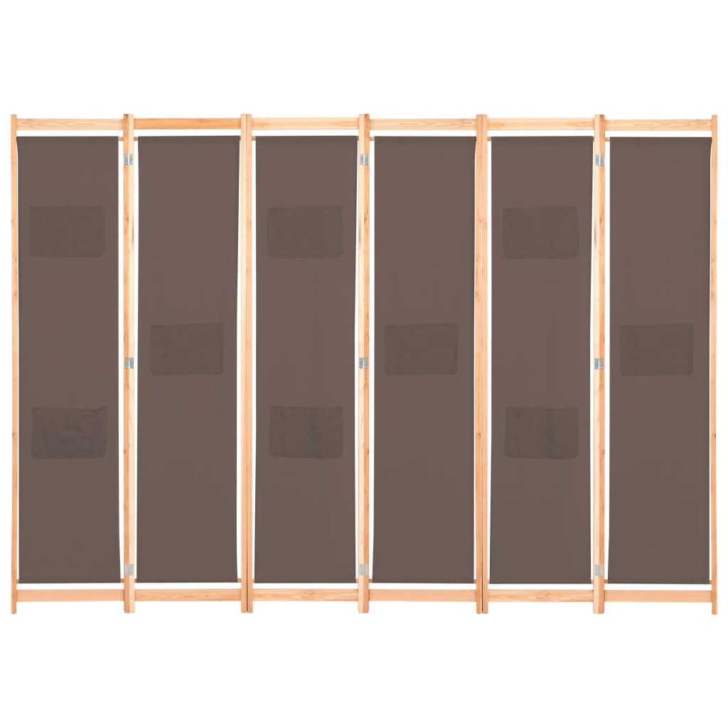 6-Panel Room Divider Brown Fabric - 240×170×4cm