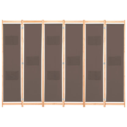 6-Panel Room Divider Brown Fabric - 240×170×4cm