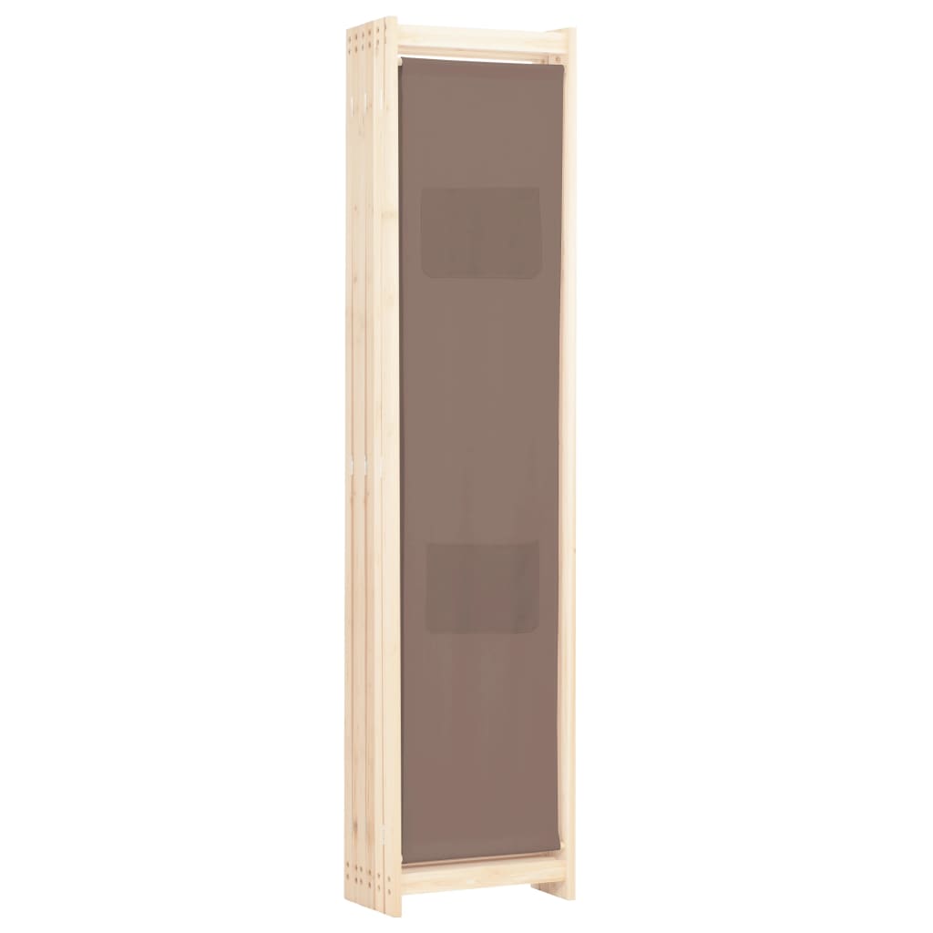 6-Panel Room Divider Brown Fabric - 240×170×4cm