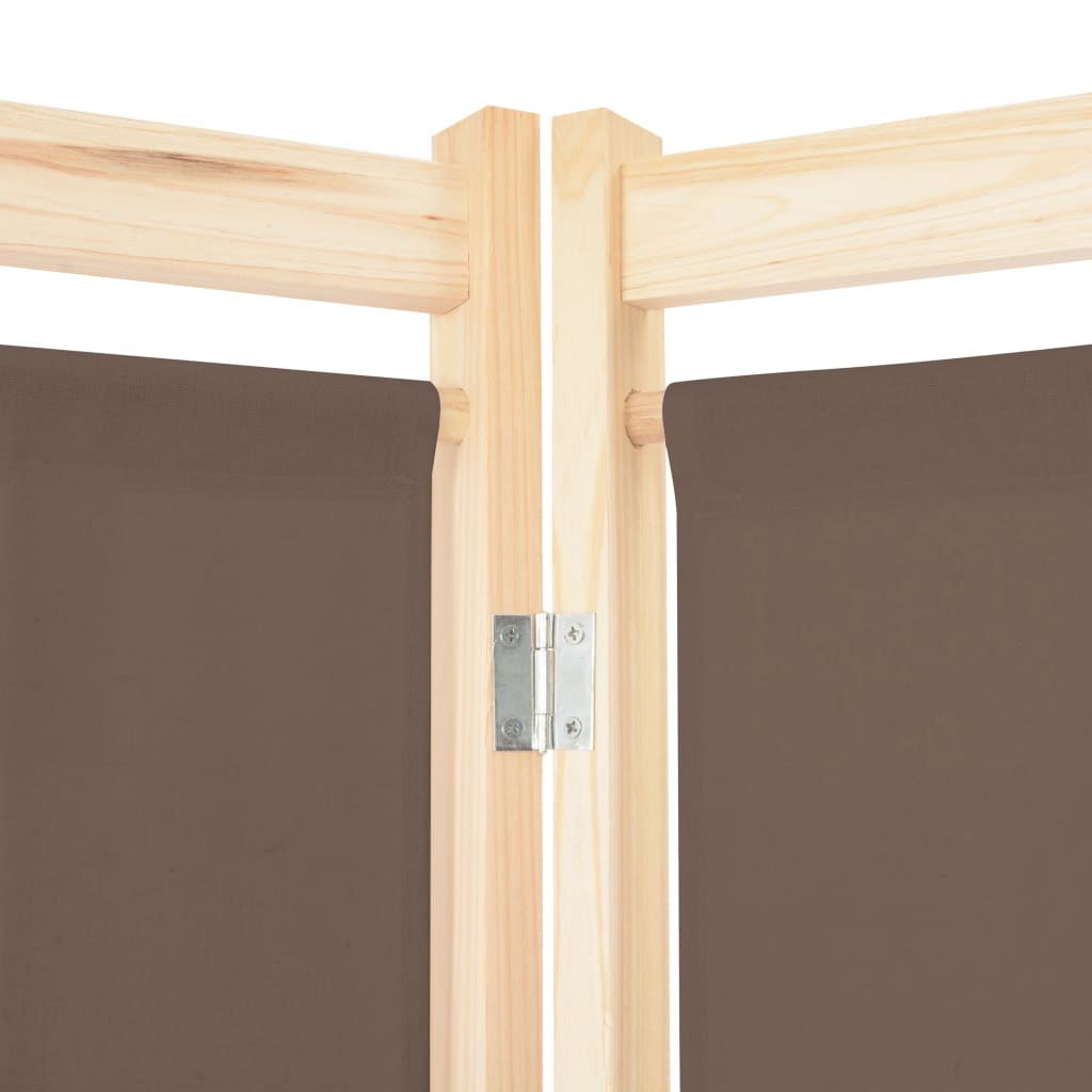 6-Panel Room Divider Brown Fabric - 240×170×4cm
