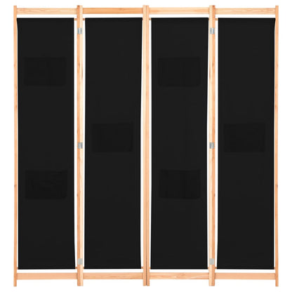 4-Panel Room Divider Black Fabric