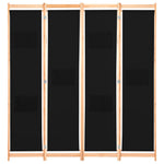 4-Panel Room Divider Black Fabric