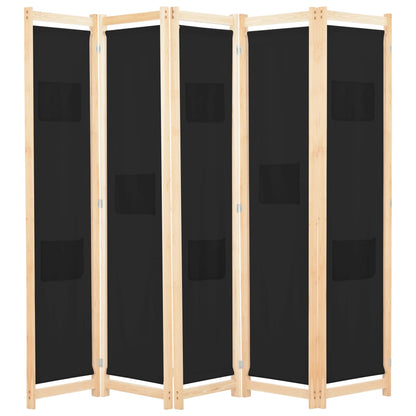 5-Panel Room Divider Black Fabric