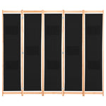5-Panel Room Divider Black Fabric