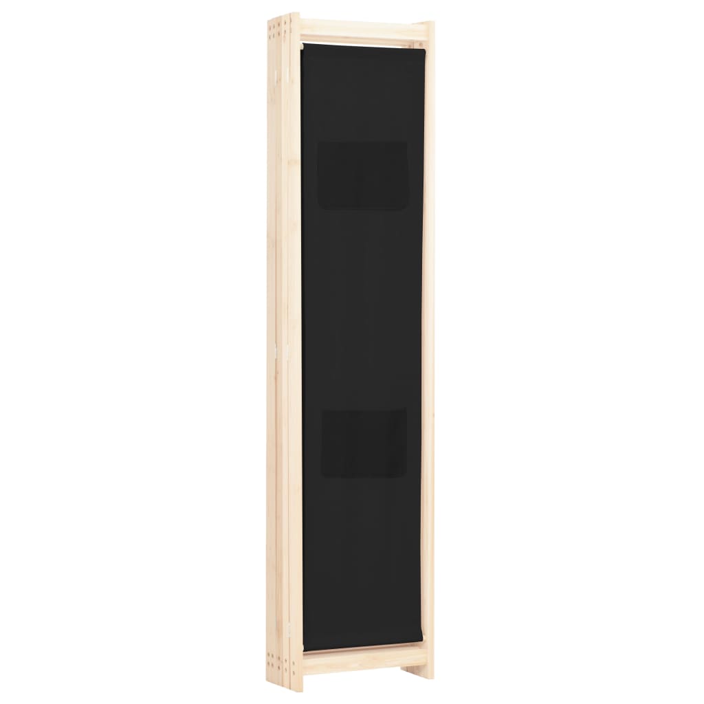 5-Panel Room Divider Black Fabric