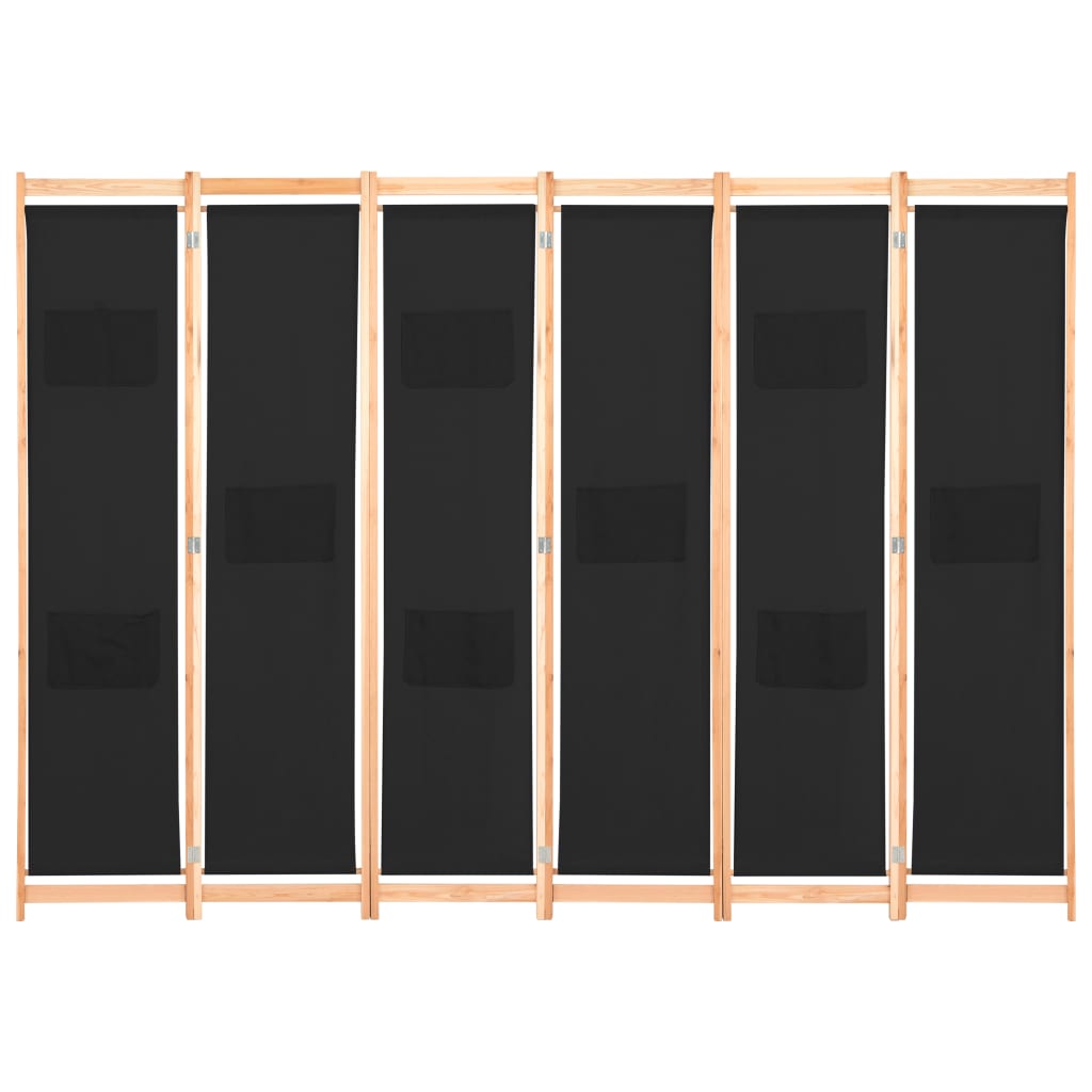 6-Panel Room Divider Black Fabric