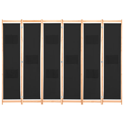 6-Panel Room Divider Black Fabric