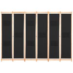6-Panel Room Divider Black Fabric