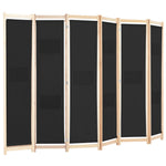 6-Panel Room Divider Black Fabric