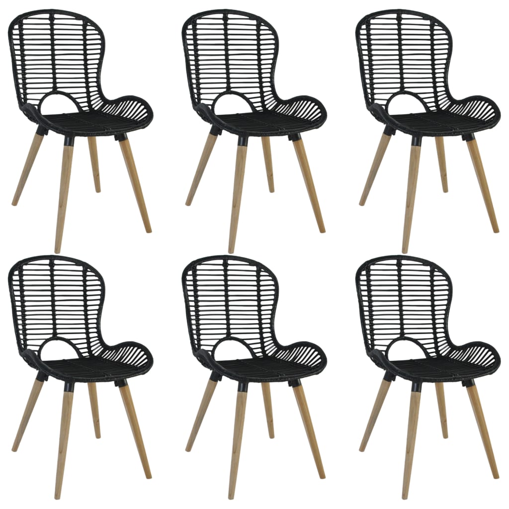Dining Chairs 6 pcs Black Natural Rattan - 48×64×85cm