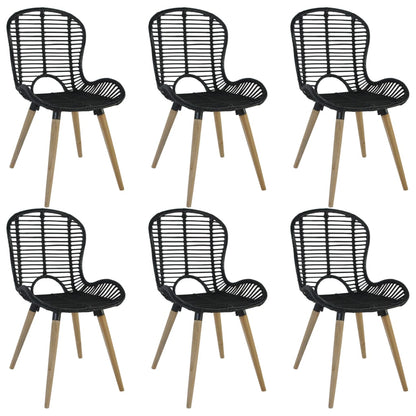 Dining Chairs 6 pcs Black Natural Rattan - 48×64×85cm