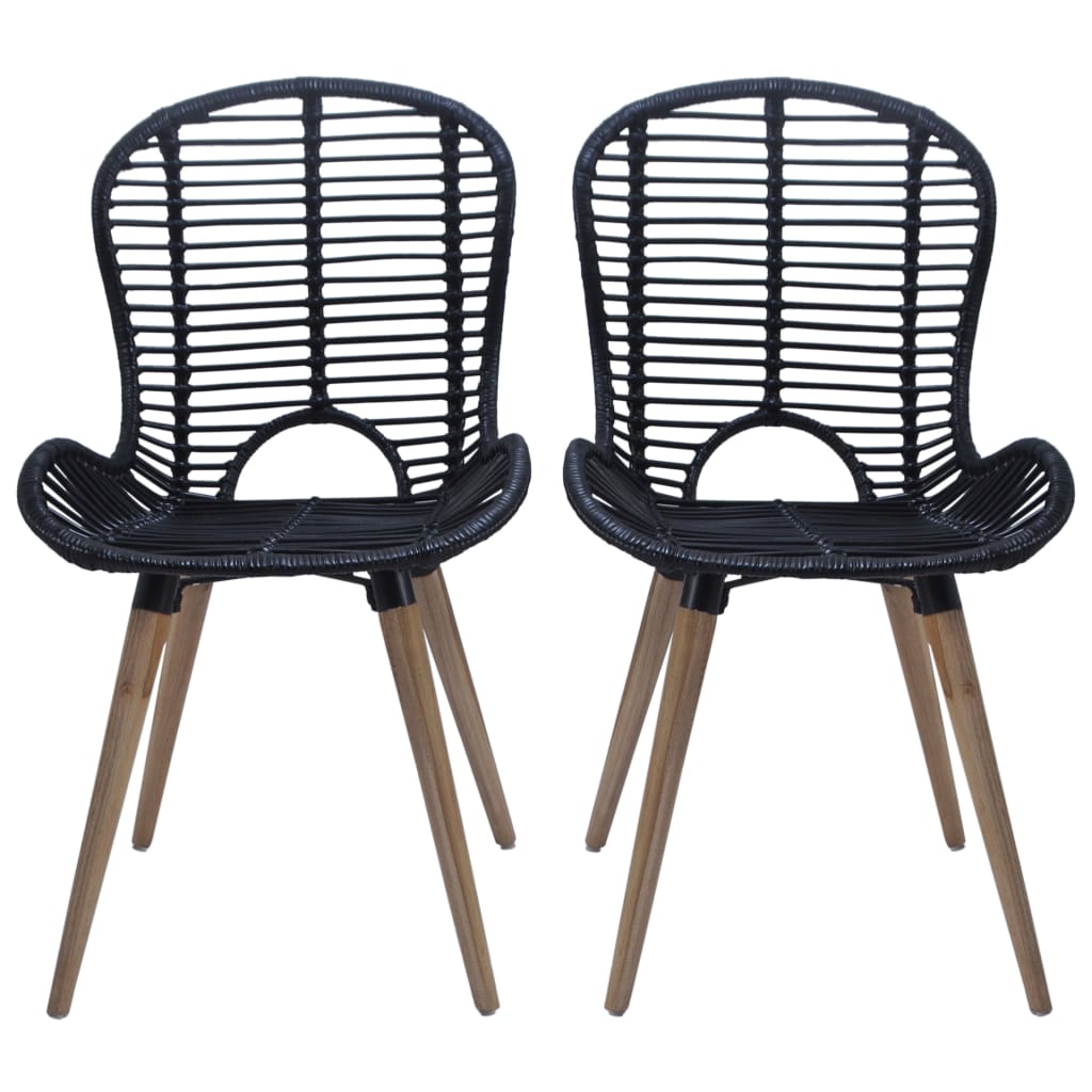 Dining Chairs 6 pcs Black Natural Rattan - 48×64×85cm