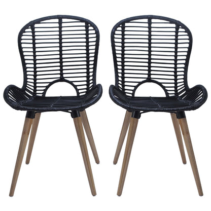 Dining Chairs 6 pcs Black Natural Rattan - 48×64×85cm