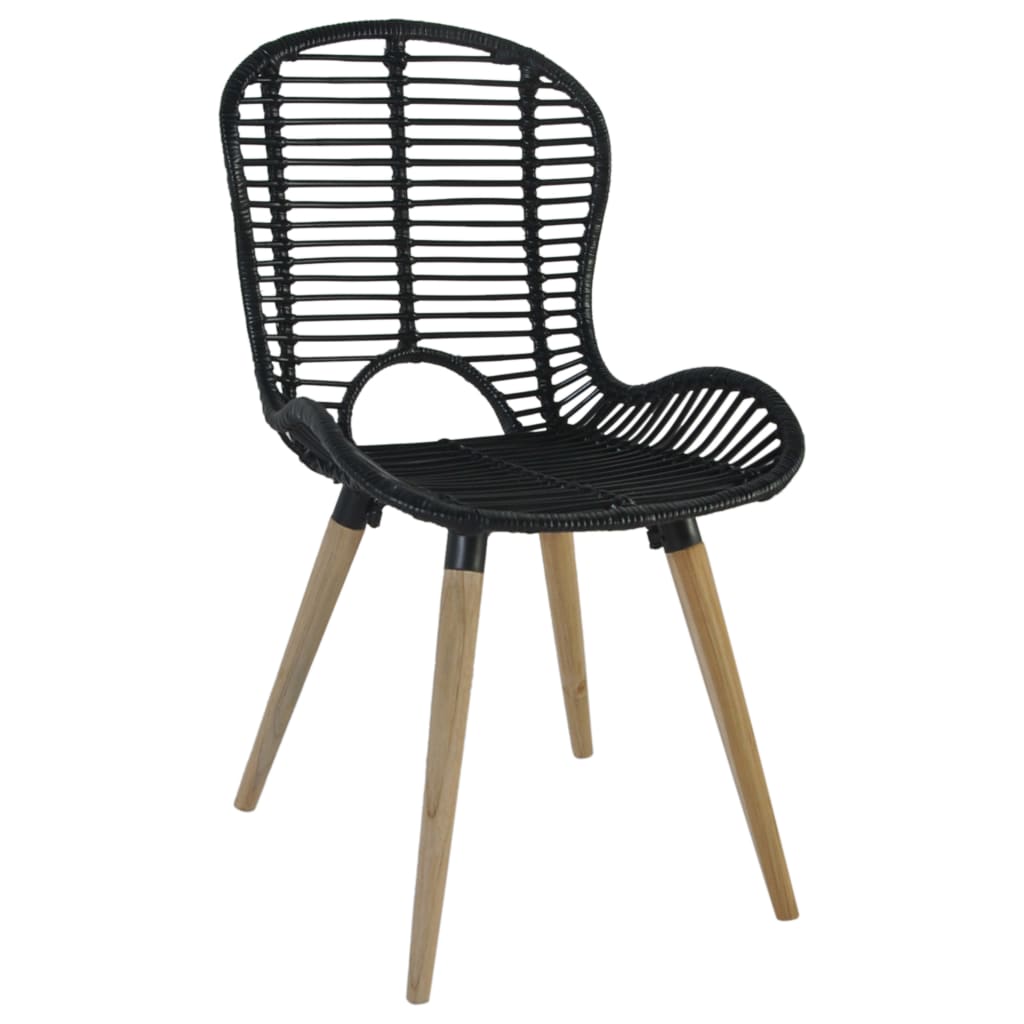 Dining Chairs 6 pcs Black Natural Rattan - 48×64×85cm