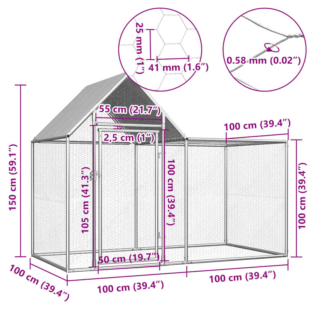Galvanised Steel Chicken Coop 2x1x1.5m | HomeAndLiving