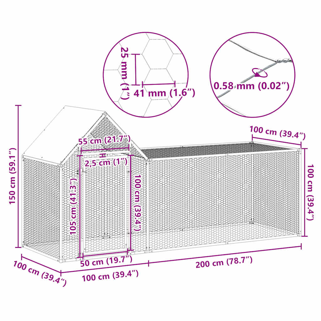 Galvanised Steel Chicken Coop 3x1x1.5m | HomeAndLiving
