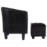 Tub Chair with Footstool Black faux Leather