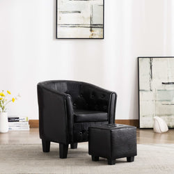 Tub Chair with Footstool Black faux Leather