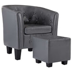 Tub Chair with Footstool Grey faux Leather