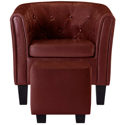 Tub Chair with Footstool Wine Red faux Leather