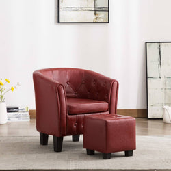 Tub Chair with Footstool Wine Red faux Leather