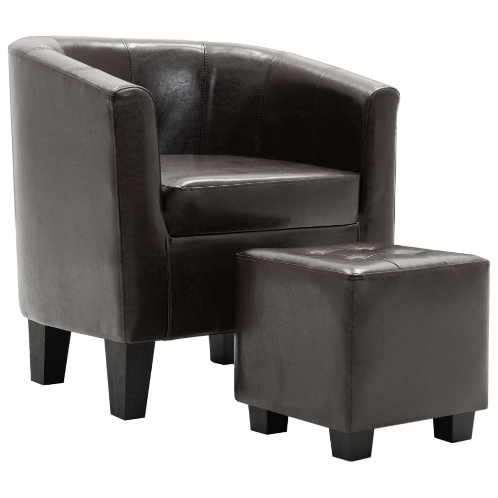 Tub Chair with Footstool Dark Brown