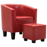 Tub Chair with Footstool Red