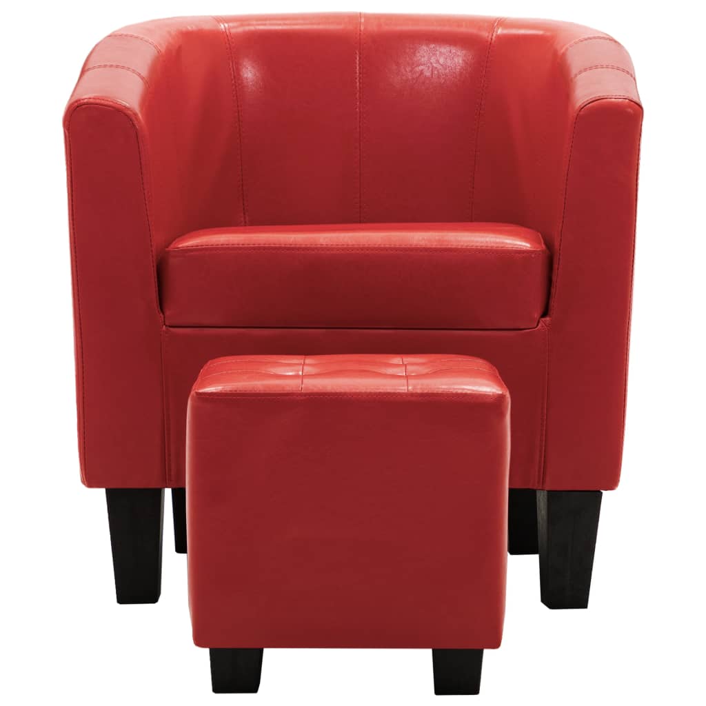 Tub Chair with Footstool Red