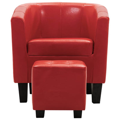 Tub Chair with Footstool Red