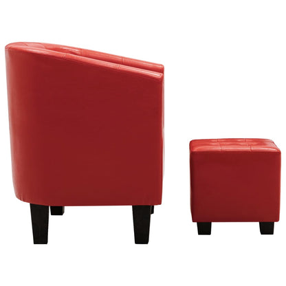 Tub Chair with Footstool Red