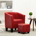 Tub Chair with Footstool Red