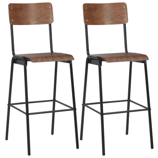  Bar Chairs 2 pcs Brown Solid Plywood Steel