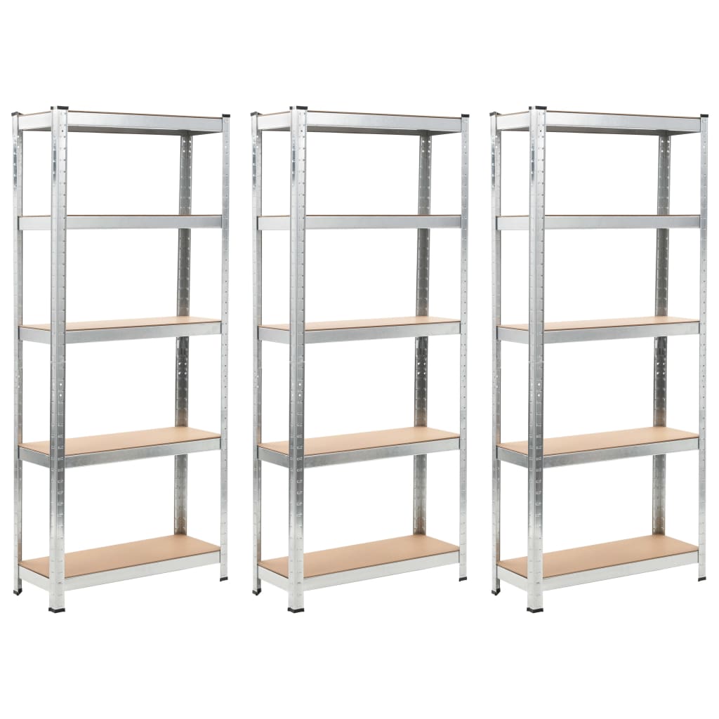 Storage Shelves 3 pcs Silver Steel and MDF